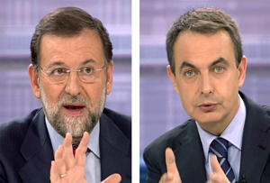 Mariano Rajoy y Jose Luis Rodrguez Zapatero en el segundo debate televisivo. (Foto: REUTERS).