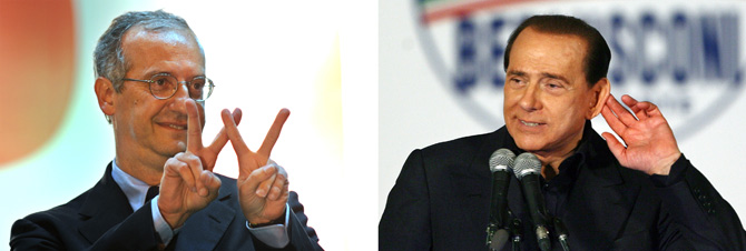 Walter Veltroni (izqda.) y Silvio Berlusconi (dcha.). (Foto: AFP)