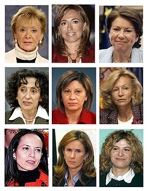 Las ministras del nuevo Gobierno: De la Vega, Chacn, lvarez, Cabrera, Espinosa, Salgado, Corredor, Garmendia y Ado. (Foto: EFE)