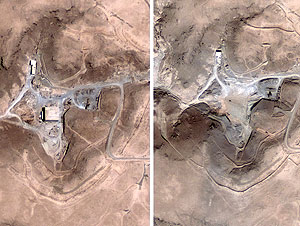 Imagen del antes y el despus de la zona bombardeada. (Foto: EFE)