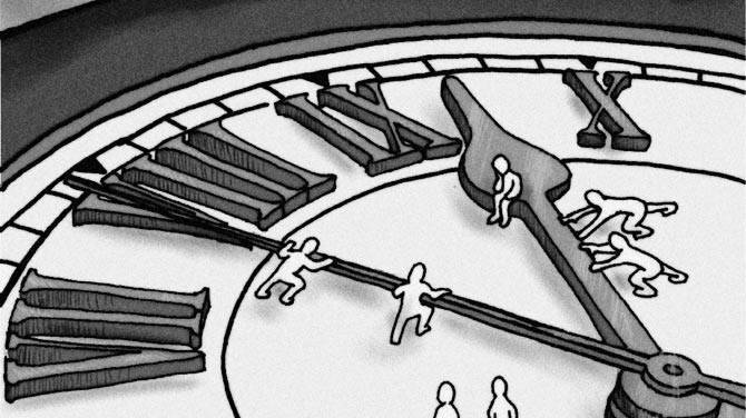 Reloj sufriendo modificaciones horarias. (Ilustracin: El Mundo).