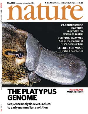 Portada de la revista 'Nature' con el genoma del ornitorrinco. (Foto: Nature)