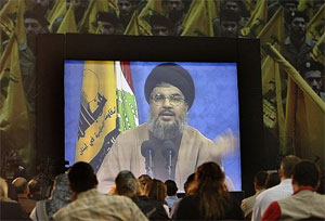 Discurso televisado de Nasrallah. (Foto: AFP)