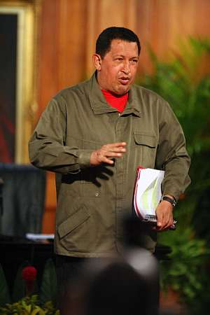 Chvez, durante la rueda de prensa que ha dado en Caracas, en el palacio de Miraflores. (Foto: AFP)