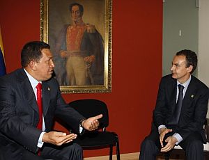 Zapatero, durante su reunin con Chvez. (Foto: EFE)