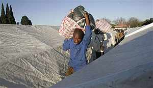Inmigrantes abandonan un campo de refugiados en Sudfrica. (Foto: AP)