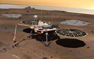 Recreacin de la nave 'Phoenix', desplegando sus instrumentos tras aterrizar en Marte. (Foto: NASA)