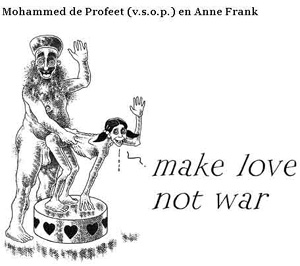 Uno de los polmicos dibujos de Gregorius Nekschot. Los protagonistas son un supuesto Mahoma con Ana Frank.