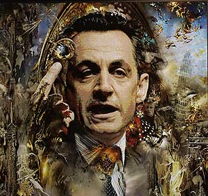 Cuadro de Nicolas Sarkozy, con pendiente en la oreja, pintado por su padre. (Foto: Javi Martnez)