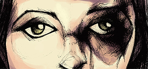 Ilustracin del rostro de una mujer con un ojo morado (ELENA GUILA).