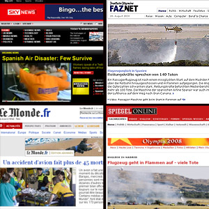 Imgenes de los portales 'Sky News', 'Faz.Net', 'Le Monde' y 'Spiegel'.