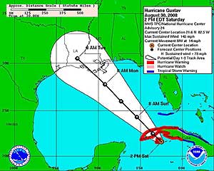 Imagen del CNH que muestra la trayectoria del huracán 'Gustav' sobre Cuba. (Foto: EFE)