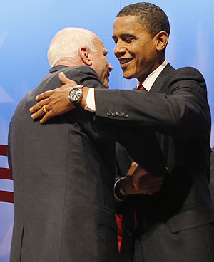 Obama y McCain, en su ltimo acto conjunto, celebrado el 11-S. (Foto: AP)