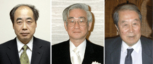 De izquierda a derecha: Makoto Kobayashi, Toshihide Masukawa y Yoichiro Nambu, ganadores del Premio Nobel de Fsica (Foto: AP/Kyodo)