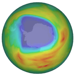 El agujero de ozono (en color oscuro) observado el 7 de octubre de este ao. (Foto: ESA)