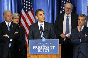 El presidente electo de EEUU, Barack Obama, en su primera rueda de prensa en Chicago. (Foto: AP)