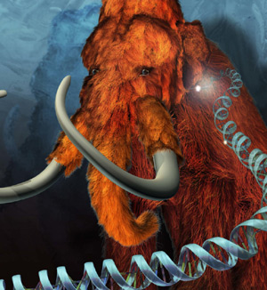 Recreación artística de un mamut con la doble hélice del ADN. (Foto: Penn State University)