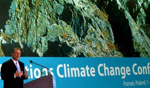 Al Gore, durante su intervencin en la cumbre de Poznan. (Foto: EFE)