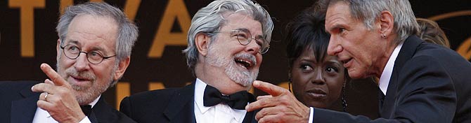 Steven Spielberg, George Lucas y Harrison Ford, en la presentacin de 'Indiana Jones' en Cannes. (Foto: AFP)