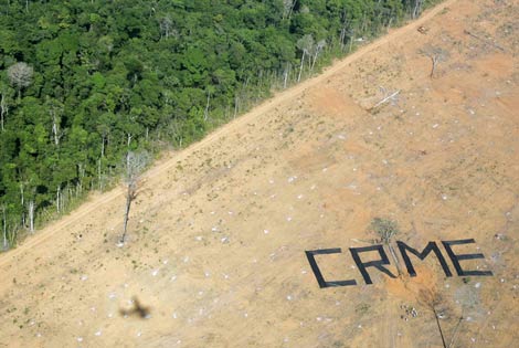 Imagen de archivo de una protesta de Greenpeace contra la deforestacin evidente en la selva amaznica brasilea. (Foto: REUTERS)