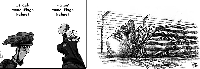 Shlomo Cohen acusa a Hamas de usar nios y Carlos Latuff compara la muerte de palestinos con el Holocausto.