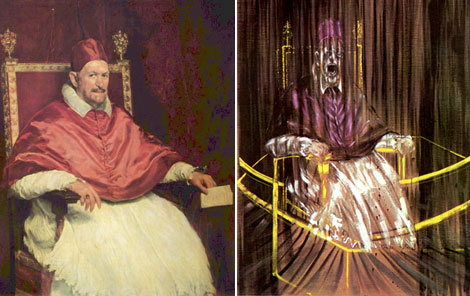 A la izquierda, el Papa Inocencio X de Velzquez; a la derecha, la interpretacin de Bacon.