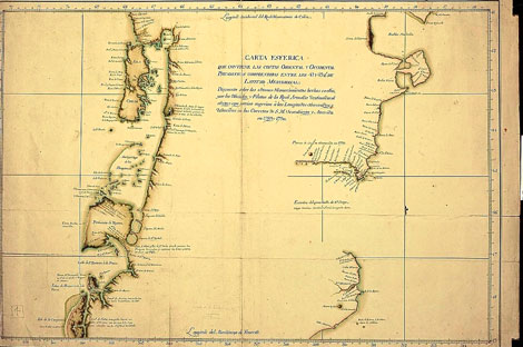 Carta esfrica de la costa oriental y occidental patagnicas. | Museo Naval Madrid
