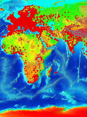 En rojo, las zonas del mundo donde la web Coach Surfing ofrece alojamiento. | elmundo.es