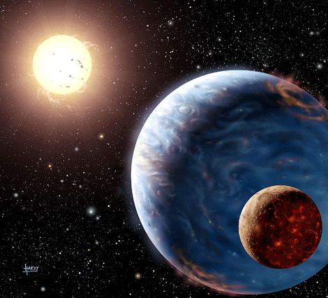 Recreación artística de una 'supertierra' orbitando alrededor de su estrella. | AFP