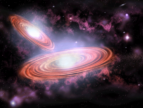 Recreación artística del sistema binario de dos agujeros negros. | Nature