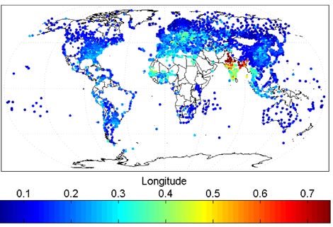 Mapa mundi de derosoles. De menos (azul) a más (rojo) cantidad. / 'Science'