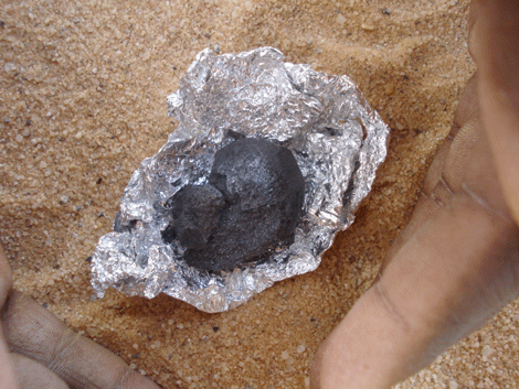 Imagen de uno de los 47 fragmentos encontrados del meteorito. (Foto: NASA)
