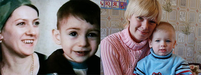 A la izquierda, el beb y su madre chechena. A la derecha, madre e hijo rusos. (Foto: Komsomolskaya Pravda)
