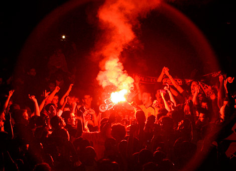 Celebracin de la victoria en las Ramblas. | AFP