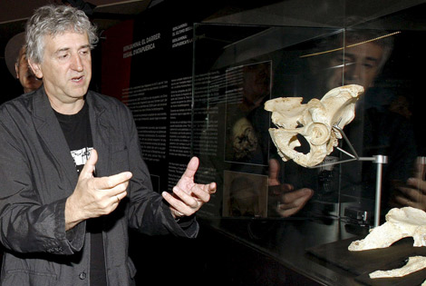 El paleontlogo Jos Luis Arsuaga explica las caractersticas de una pieza. | Efe