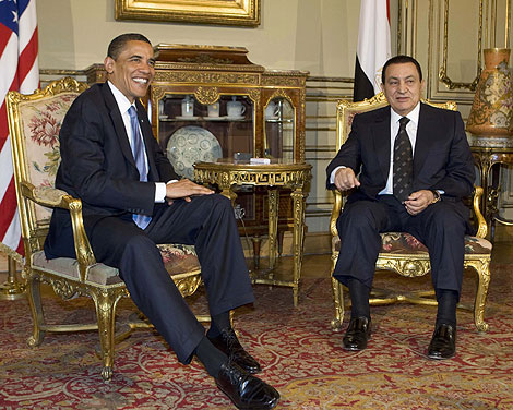 Obama se reuni en el Palacio Quba con Mubarak nada ms llegar a El Cairo. | Reuters