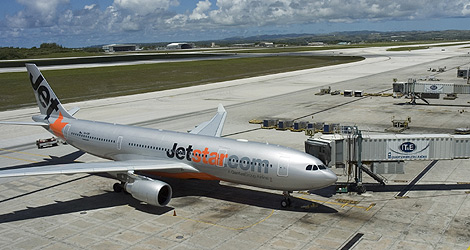 El Airbus de Jetstar que tuvo que aterrizar en la isla de Guam.| Ap