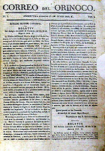 N 1 de 'Correo del Orinoco', el 27 de Junio de 1818. | Wikipedia