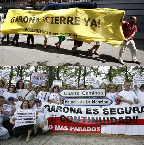 Manifestaciones en contra y a favor de Garoña. | Fotos: Efe y Begoña Rivas