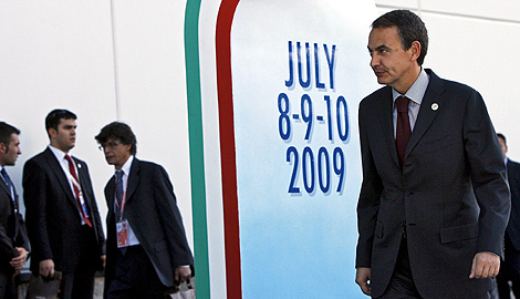Zapatero, a su llegada a L'Aquila para asistir a la cumbre. | AP
