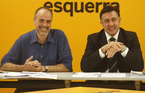 El secretario general de ERC, Joan Ridao, y su presidente, Joan Puigcercs. | A. Moreno