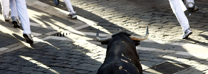 El toro ms veloz del encierro, en plena carrera. | Reuters