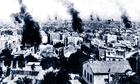 Barcelona en llamas, durante la Semana Trgica de julio de 1909. | . Vivas