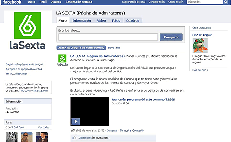 Pgina del perfil oficial de La Sexta en Facebook.
