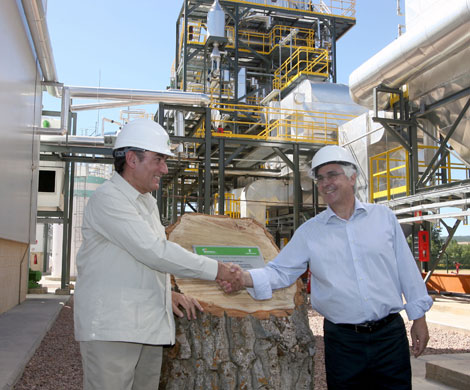 El presidente de Iberdrola, Ignacio Galán, y el presidente de Castilla-La Mancha, José María Barreda, en el acto de inauguración de la planta de biomasa forestal. | José Aymá