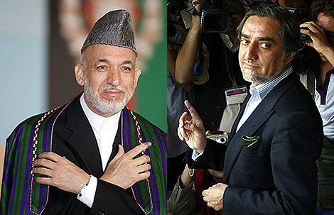 El presidente afgano, Hamid Karzai, y su principal rival, Abdullah Abdullah. | Efe | Reuters