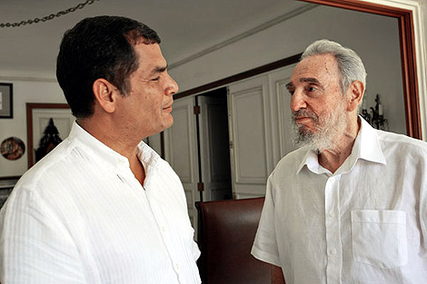 Fidel Castro recibe al mandatario ecuatoriano, Rafael Correa. Juventud Rebelde