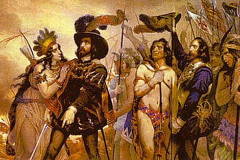 Grabado que representa la victoria de Corts sobre Moctezuma. | EL MUNDO
