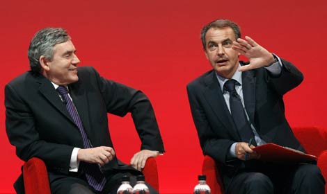 Jos Luis Rodrguez Zapatero con el primer ministro britnico, Gordon Brown, en Brighton. | Efe