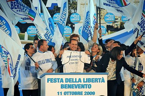 Berlusconi, durante la Fiesta de la Libertad. | AP